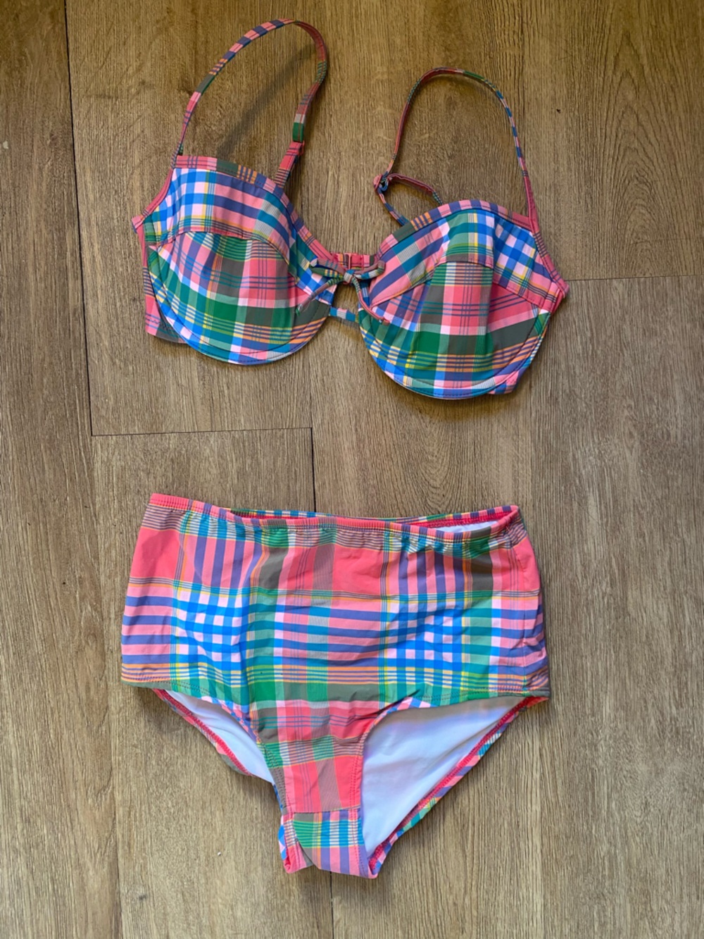 J. Crew Multicolor Madras Striped High Waisted Bikini 👙 Swimsuit 32D XS Bottom
